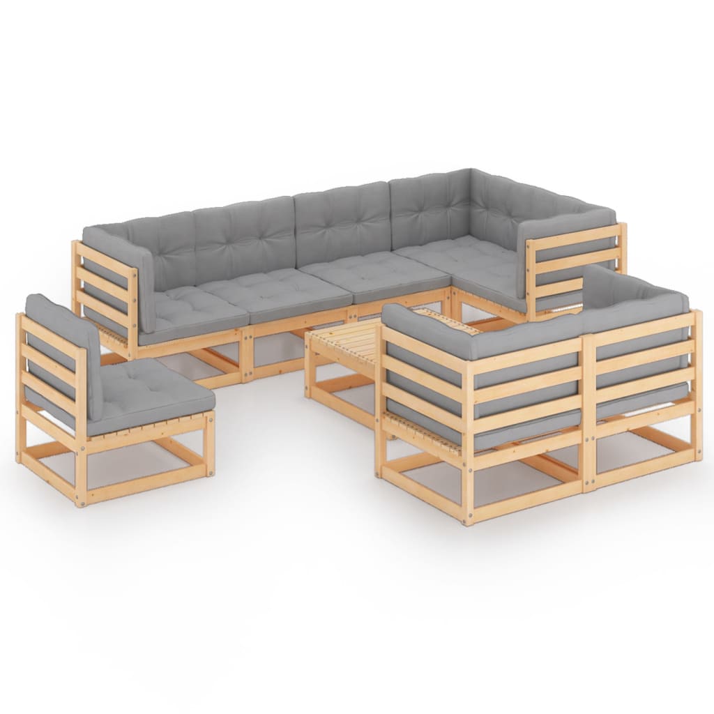 9-tlg. Garten-Lounge-Set mit Kissen Kiefer Massivholz